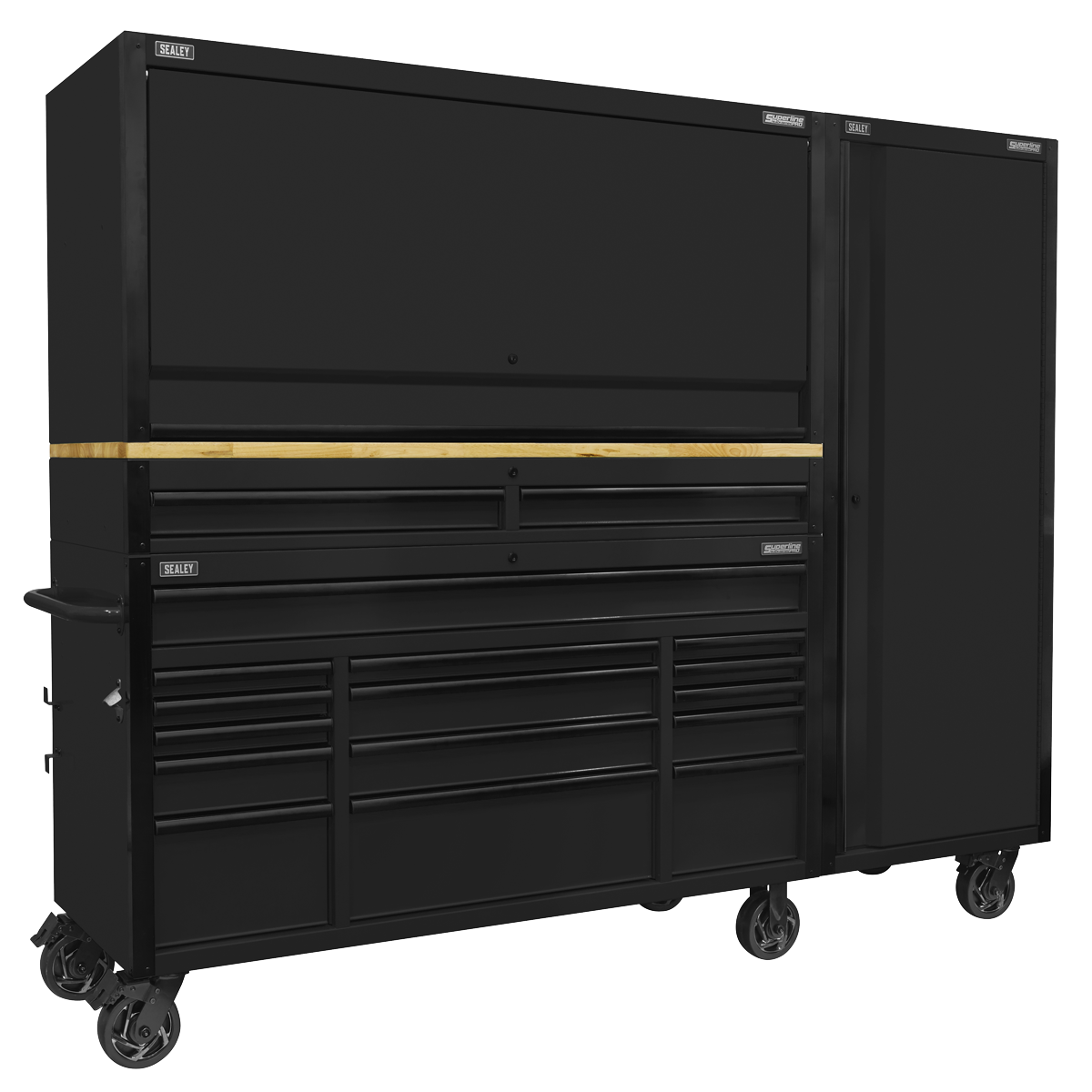 15 Drawer Mobile Trolley Wood Top, Hutch, Riser Side Locker