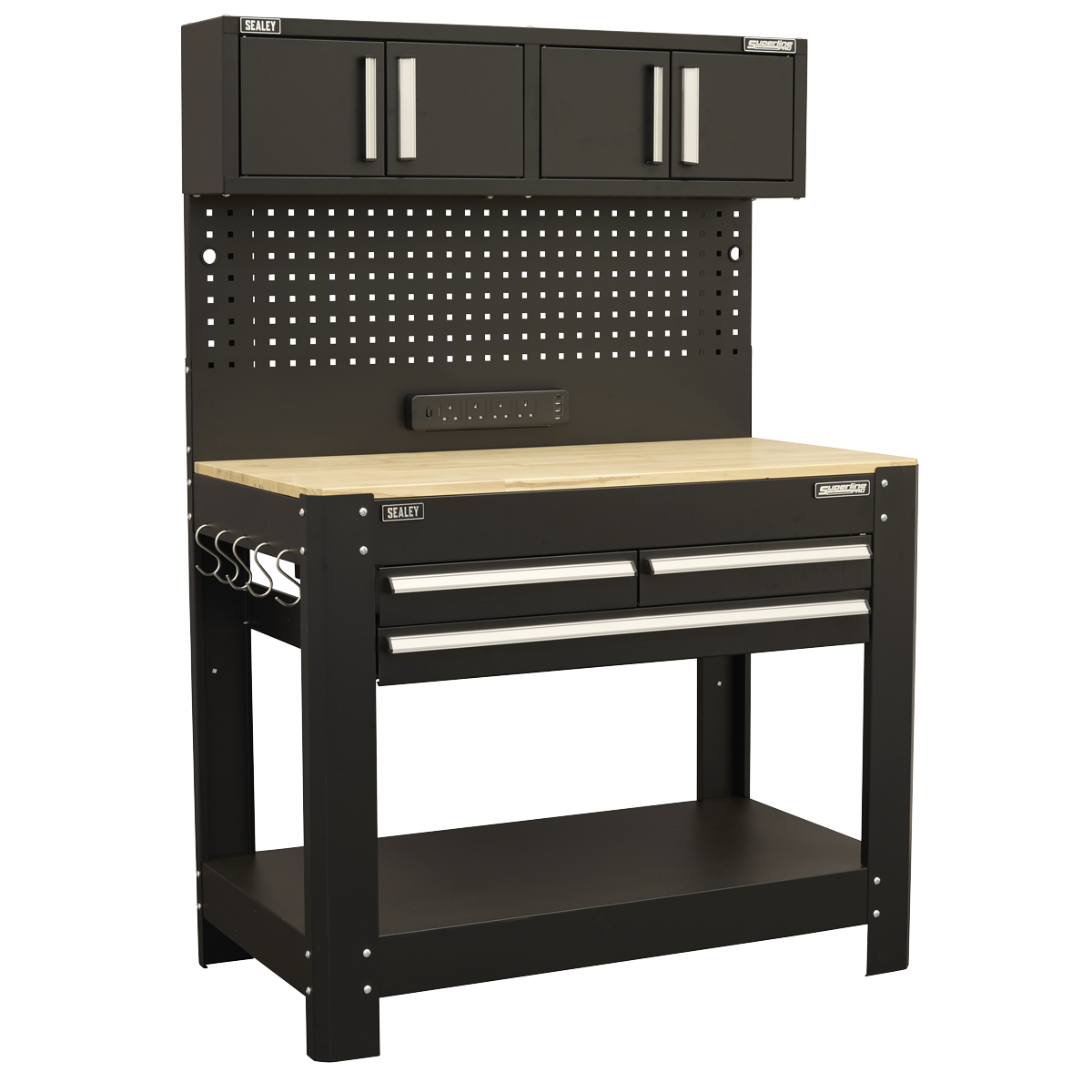 SEALEY Superline PRO® Workbench with Pegboard Back Panel, Power Bar & Wooden Worktop