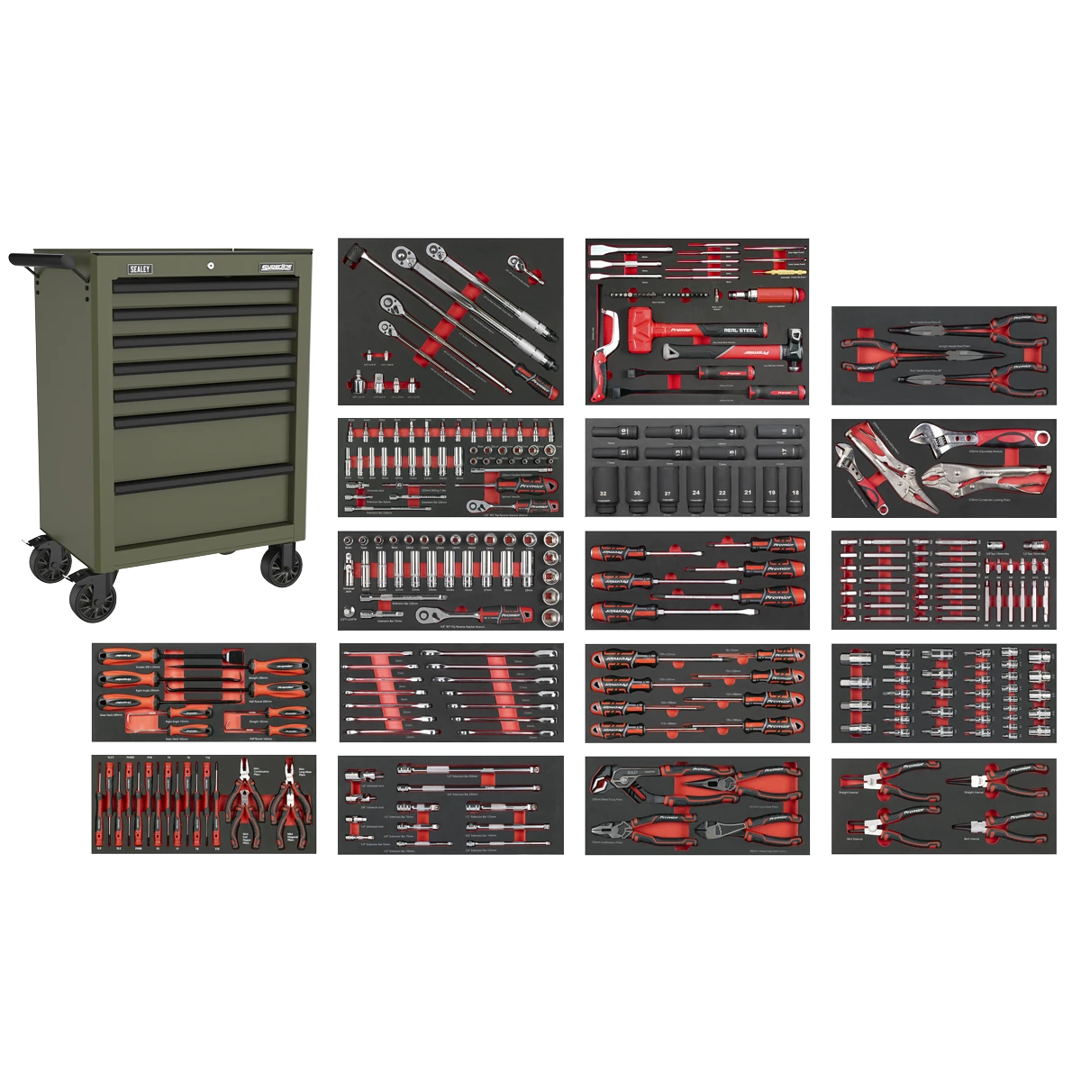Sealey Sealey Superline PRO Roll Cab 7 Drawer with 305pc Tool Kit - Khaki