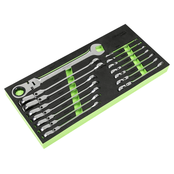 Sealey Siegen S01329 Flexi-Head Combination Ratchet Spanner Set 15pc