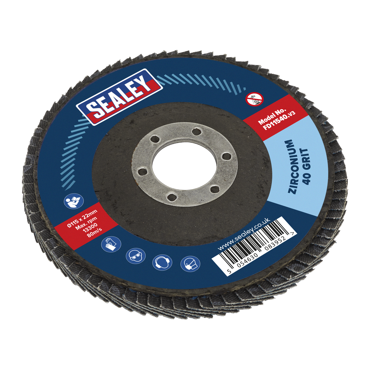40 Grit Ø115mm Zirconium Flap Disc Ø16mm Bore | FD11540 | Sealey