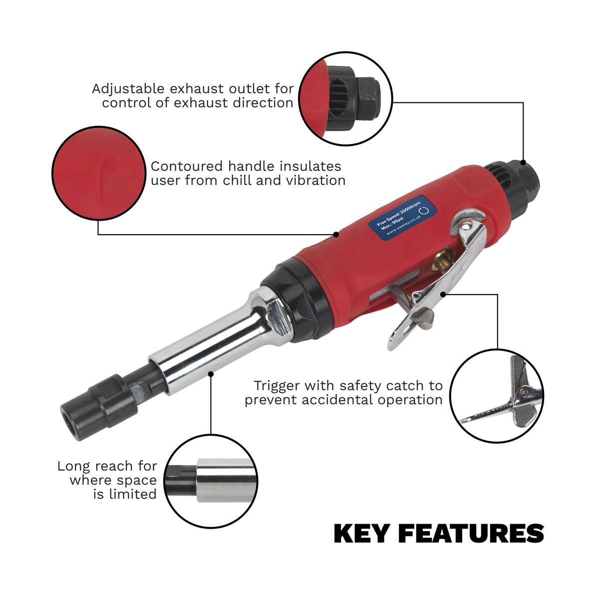 Air Die Grinder Long Reach | GSA672 | Sealey