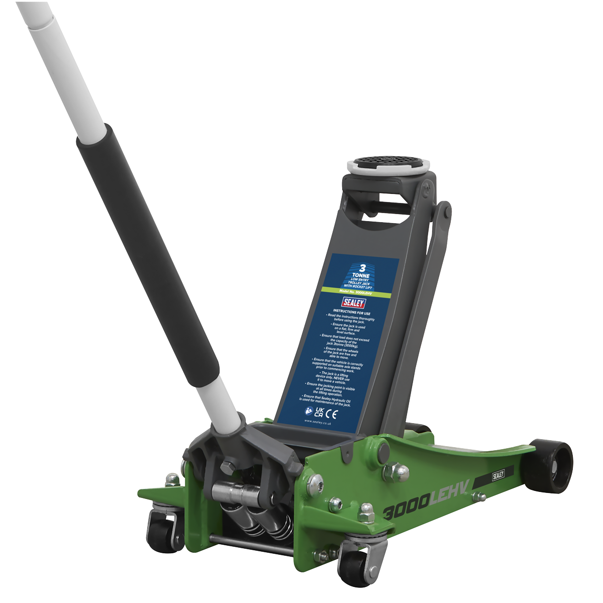 3 Tonne Low Profile Trolley Jack - Hi-Vis Green | 3000LEHV | Sealey