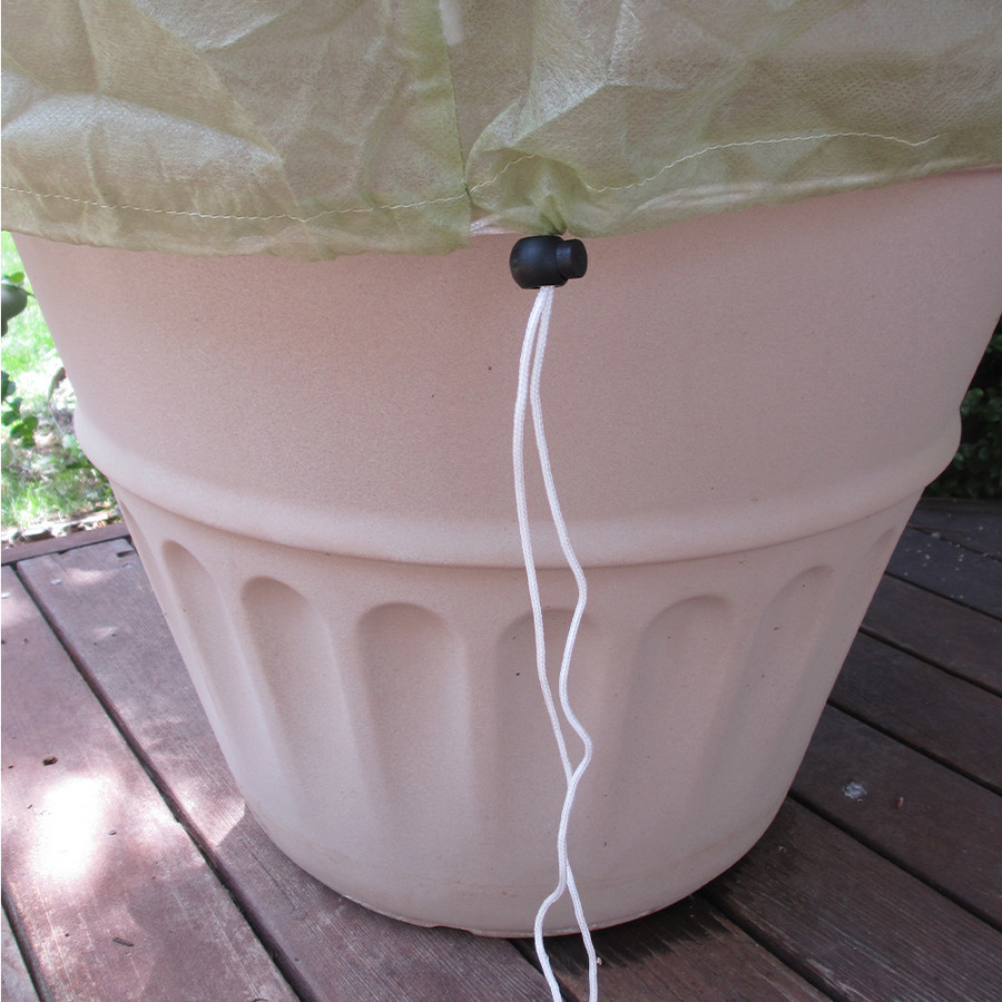 Double-pull drawstrings with cord locks hold Container Cover in place | Frost Cloth | Frost Blanket