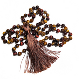 Reiki Charged-Tigers Eye Gemstone Mala with Copper Brown Hand Knotted Cord