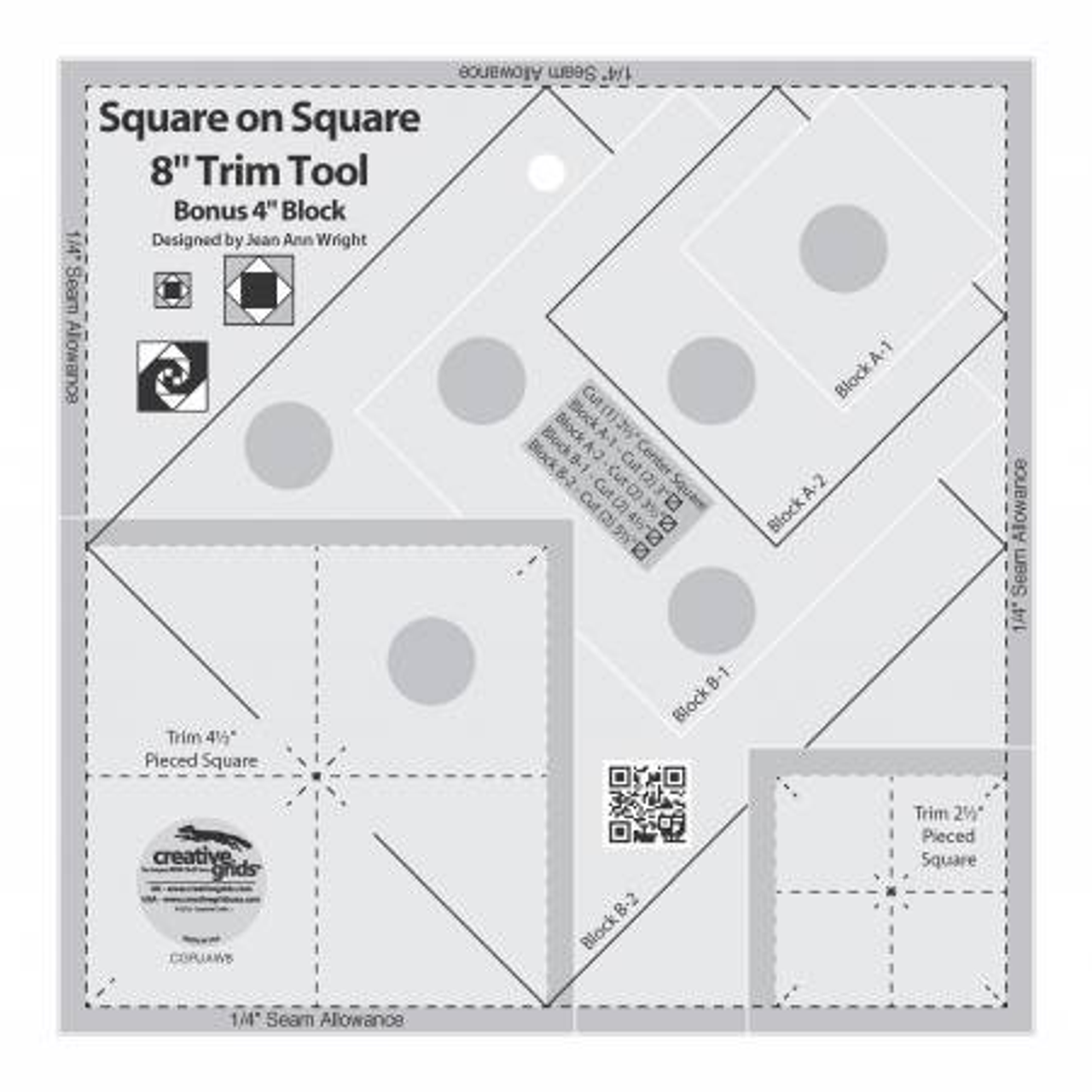 Creative Grids Square on Square 8 Trim Tool - Primitive Gatherings Quilt  Shop