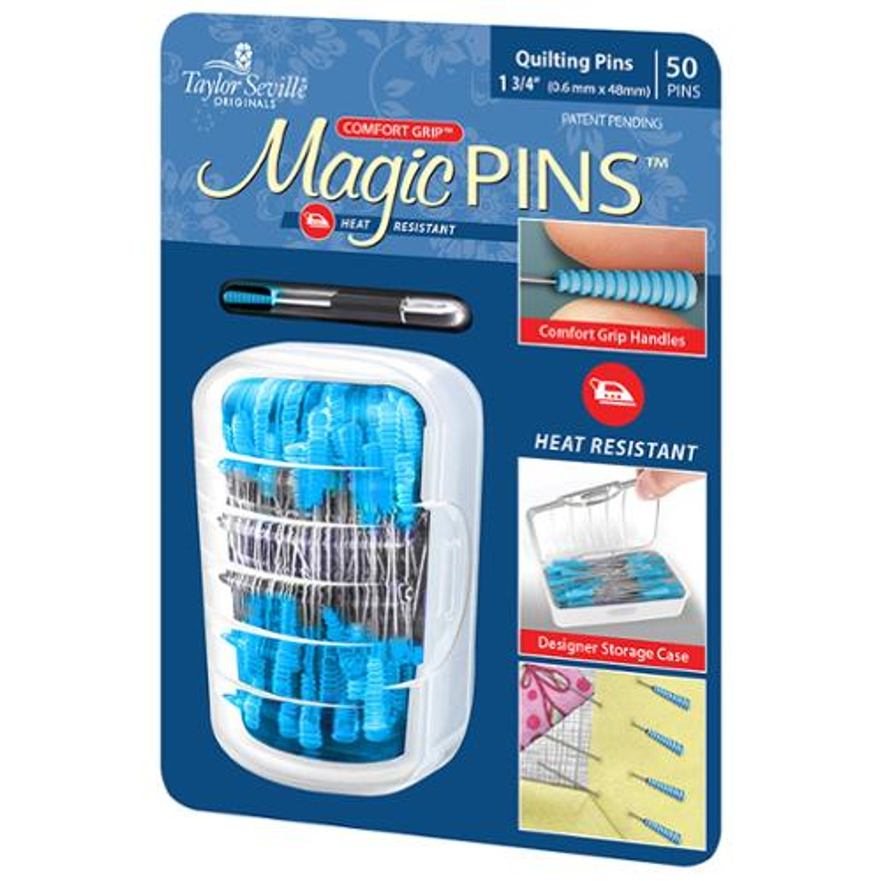 Taylor Seville Magic Pins Quilting Fine Blue 50 Pkg