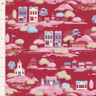 Tilda Village Life 110186 Village Burgundy One Yard