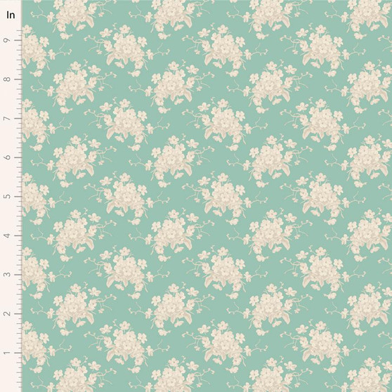 Sunday Brunch 100581 White Flower Teal One Yard
