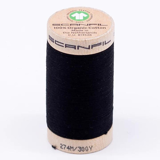 Jet Black 30wt Organic Cotton Thread 300Yd