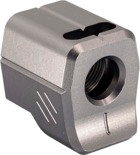 9mm 1/2x28 TPI Lightweight Linear Compensator - Silver Aluminum For Glock Rifles