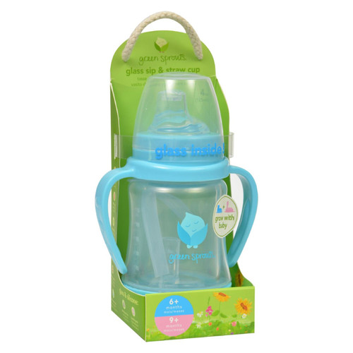 Green Sprouts Cup - Sip N Straw - Glass - 6 Months Plus - Aqua - 1 Count