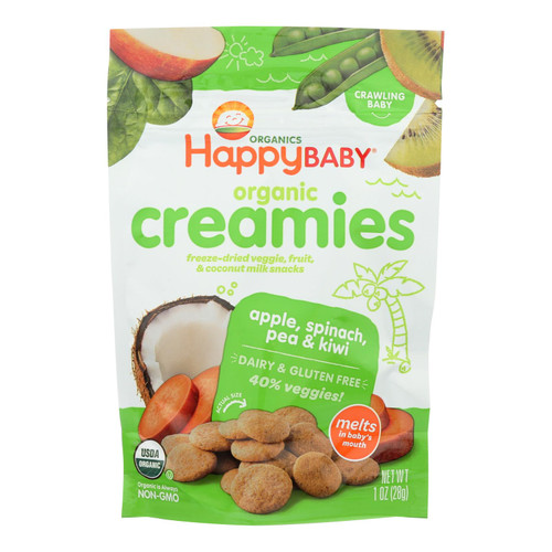 Happy Creamies Organic Snacks - Apple Spinach Pea Kiwi - Case Of 8 - 1 Oz