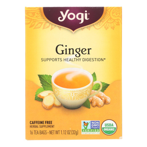 Yogi Organic Herbal Tea Caffeine Free Ginger - 16 Tea Bags - Case of 6