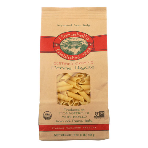 Montebello Organic Pasta - Penne Rigate - Case Of 12 - 1 Lb.