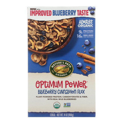 Nature's Path Organic Optimum Power Flax Cereal - Blueberry Cinnamon - Case of 12 - 14 oz.