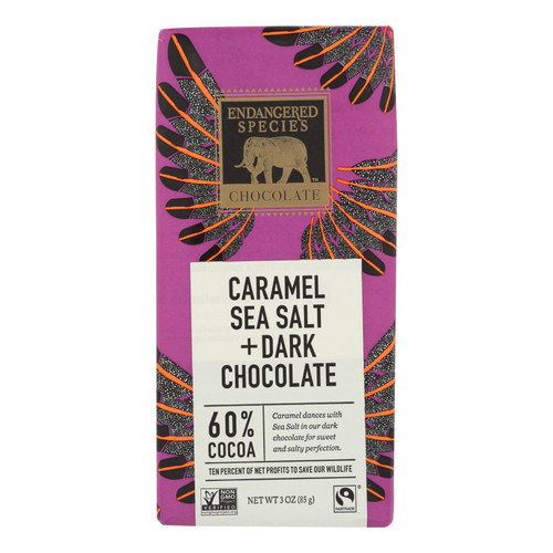 Endangered Species Chocolate Bar - Dark Chocolate - Caramel - Sea Salt - 3 oz - Case of 12