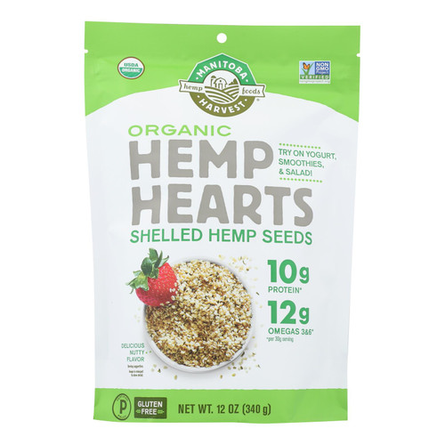 Manitoba Harvest Certified Organic Hemp Hearts Shelled Hemp Seed- Case of 6 - 12 oz