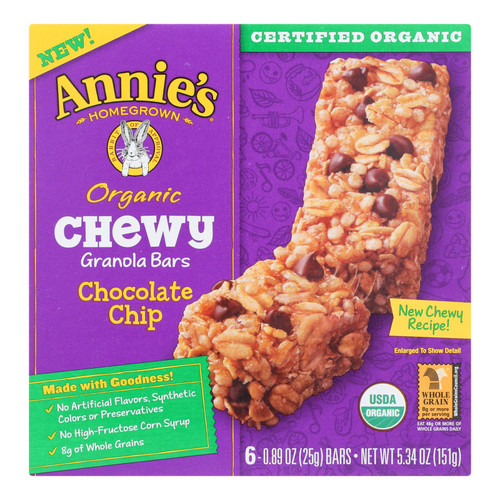 Annie's Homegrown Organic Chewy Granola Bars Chocolate Chip - Case of 12 - 5.34 oz.