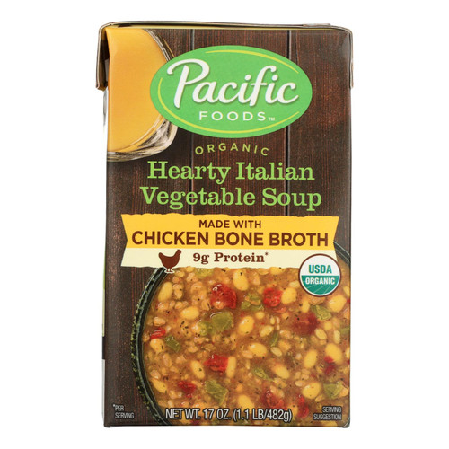Pacific Natural Foods Organic Hearty Italian Vegetable Soup Made With Chicken Bone Broth - Case of 12 - 17 OZ