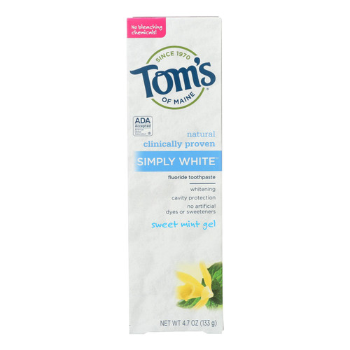 Tom's Of Maine Toothpaste - Simply White - Gel - Sweet Mint - 4.7 Oz - Case Of 6