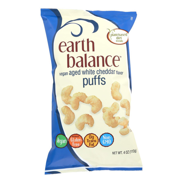 Earth Balance Vegan Puffs - Aged White Cheddar - Case Of 12 - 4 Oz.