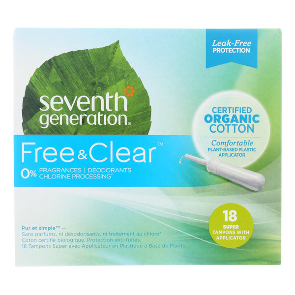 Seventh Generation - Free And Clear Tampons With Applicator - Super - Case Of 6 - 18 Count