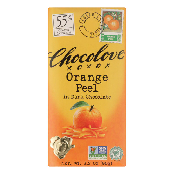 Chocolove Xoxox Premium Chocolate Bar - Dark Chocolate - Orange Peel - 3.2 oz Bars - Case of 12