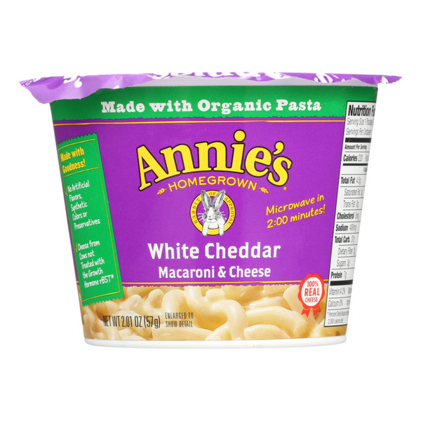 Annie's Homegrown White Cheddar Microwavable Macaroni and Cheese Cup - Case of 12 - 2.01 oz. on  Appalachian Organics