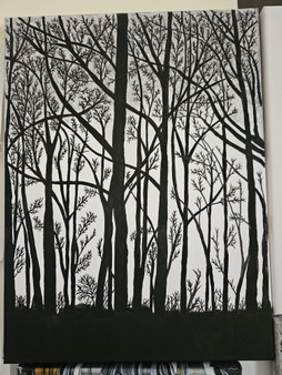 painting of a forest at dusk, tastefully presented eye catching canvas 40x 30 cm.
