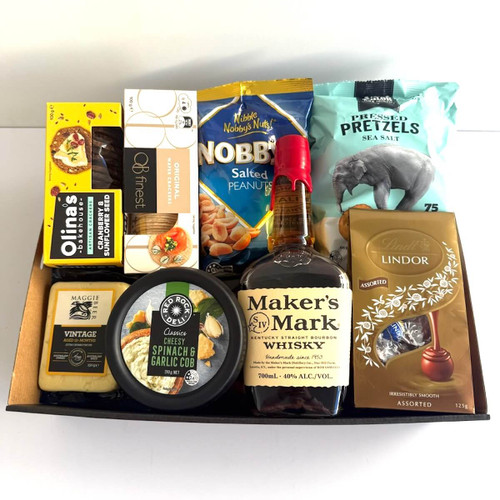 Hamper with a selection of spirits and savoury and sweet treats.  Same-day Delivery Naracoorte