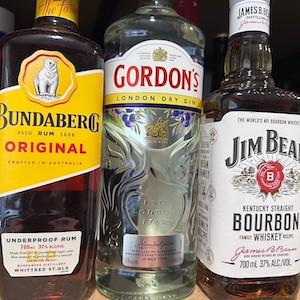 Bunderberg Rum, vodka, and Jim Beam and other bottles of spirits 700 ml