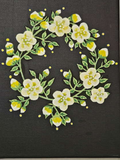 A delicate ring of spring flowers, daisies in bloom artwork.