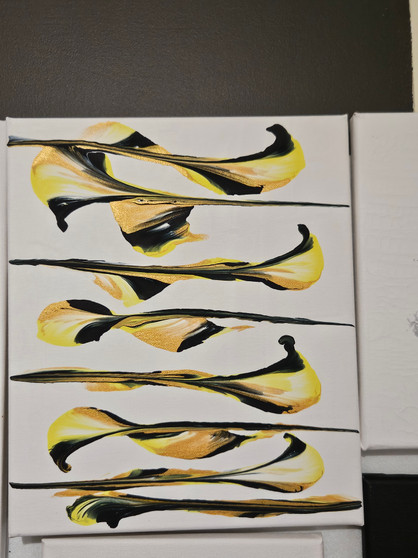 a piece of art of irises blowing in the wind. Artwork is 25 x 30 cm.