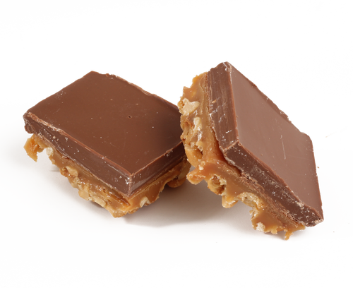A three layer bar:  freshly roasted and salted cashews, our own soft & buttery caramel, all topped with creamy milk chocolate.