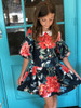 Girls Toddler & Kids Navy Floral Savoy Natalia Dress 3-8y - back view - Sophie Catalou