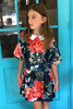 Girls Toddler & Kids Navy Floral Savoy Natalia Dress 3-8y - side view - Sophie Catalou