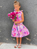 Girls Toddler & Kids Pink Floral Drop-Waist Mauvel Dress - back view - Sophie Catalou