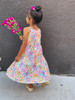 Girls Toddler & Kids Floral Meadow Dress with Gold Sequin Yoke - front view - Sophie Catalou