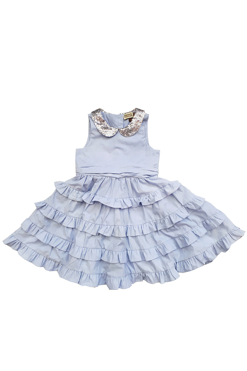 Girls Toddler & Kids Periwinkle Tiered Ruffle Rowan Dress 18m-10y - front view - Sophie Catalou