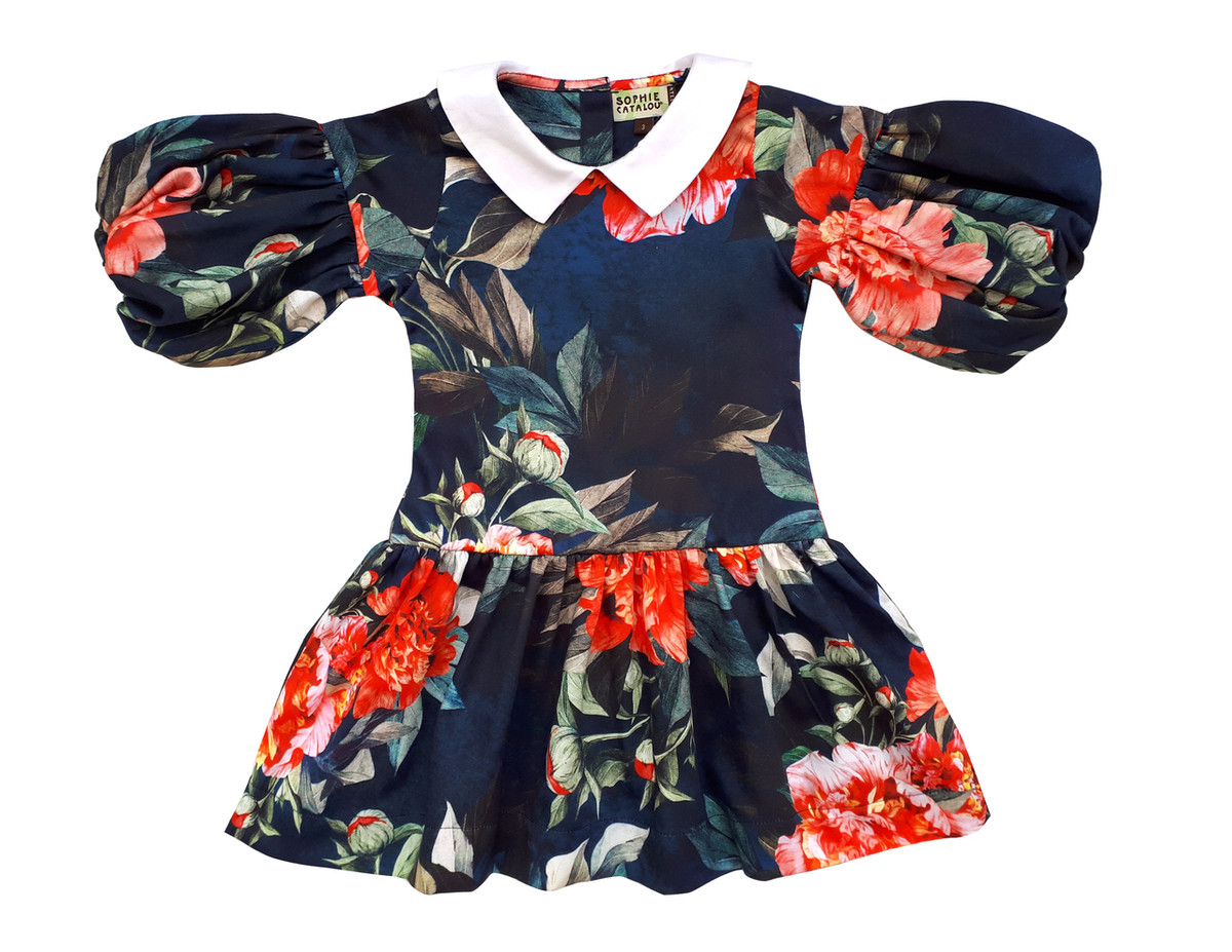 Girls Toddler & Kids Navy Floral Savoy Natalia Dress 3-8y - front view - Sophie Catalou