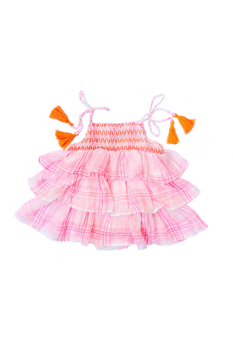 Girls Infant Pink Smocked Amber Romper - front view - Sophie Catalou