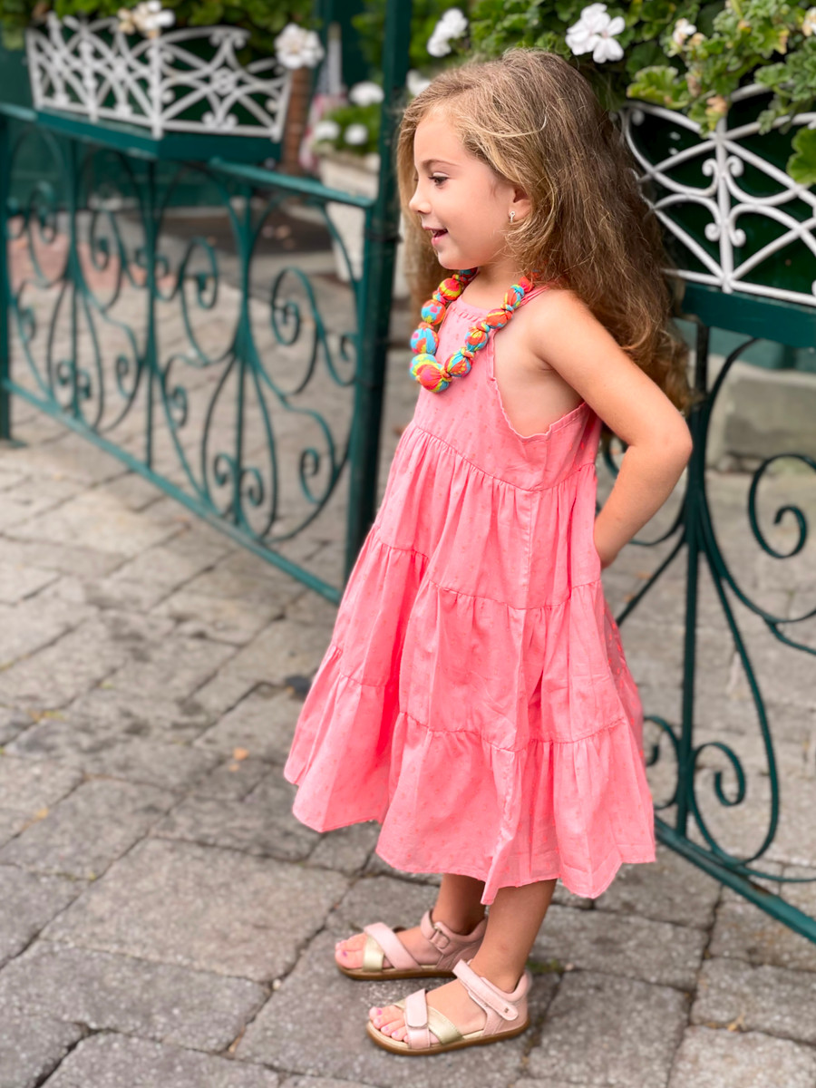 Girls Toddler & Kids Coral Pink Clippy Dress - front view - Sophie Catalou