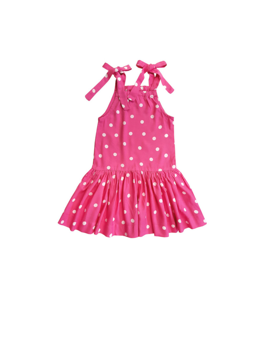 Girls Toddler & Kids Pink Polka Dot Drop-Waist Dress - front view - Sophie Catalou