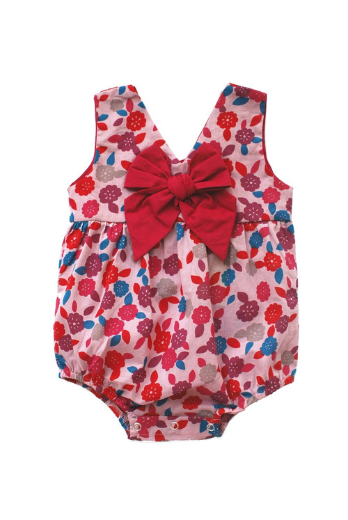 Girls Infant Red Floral Print Romper - front view - Sophie Catalou