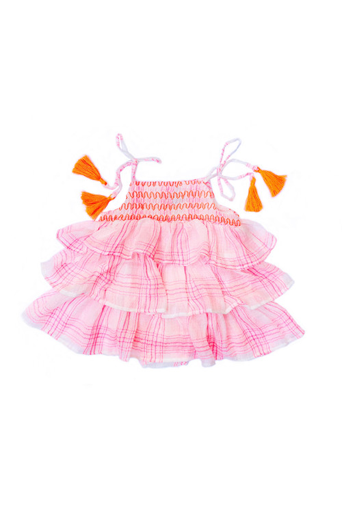 Girls Infant Pink Smocked Amber Romper - front view - Sophie Catalou
