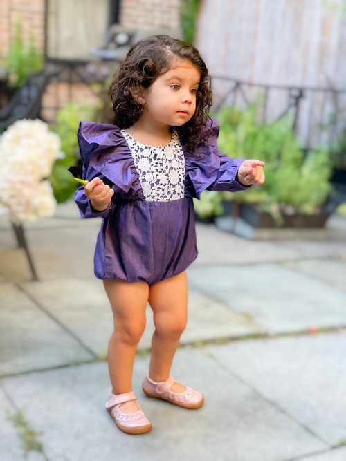 Girls Infant Purple Lace Anna Romper 3-24m - additional view - Sophie Catalou