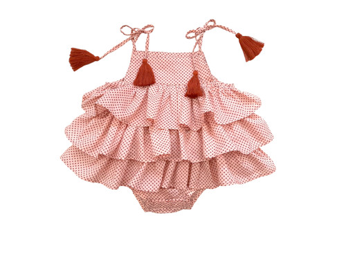 Girls Infant Terracotta Tiered Ruffle Romper - front view - Sophie Catalou