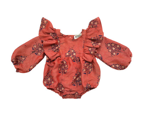 Girls Infant Rust Red Floral Raju Bubble Romper - front view - Sophie Catalou
