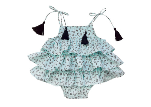 Girls Infant Mint Floral Grinsley Ruffle Romper 3-18m - front view - Sophie Catalou